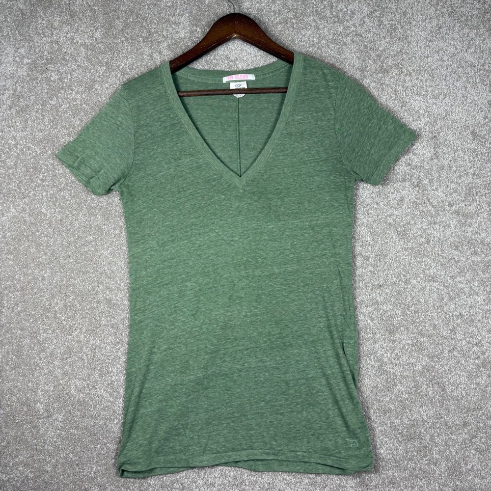 Victorias Secret PINK Womens V Neck Tri Blend T Shirt Heather Green M
